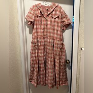 Vintage Oilily Plaid Women’s Dress Short Sleeve w Sailor Top Size XL Cottagecore